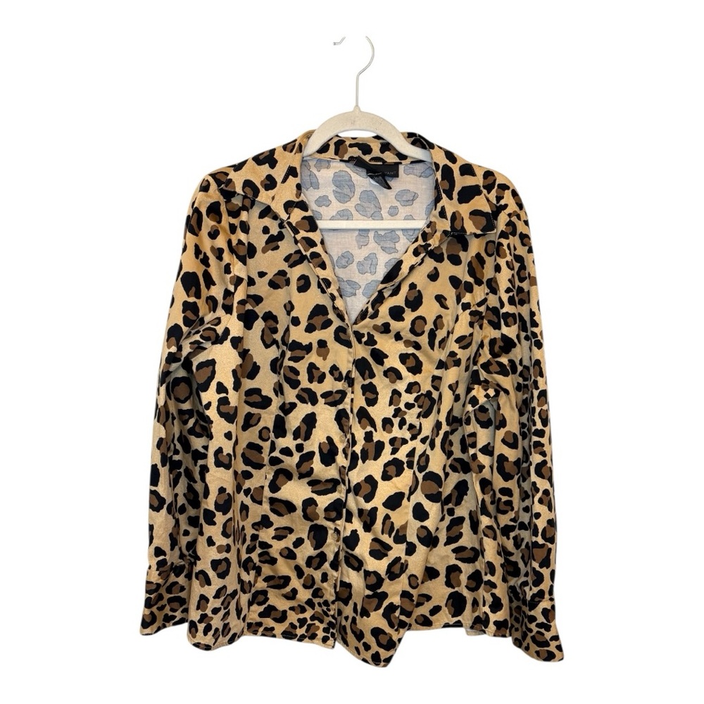 Lane Bryant Leopard Print Button Down Blouse Stretch Animal Print Top Size 18
